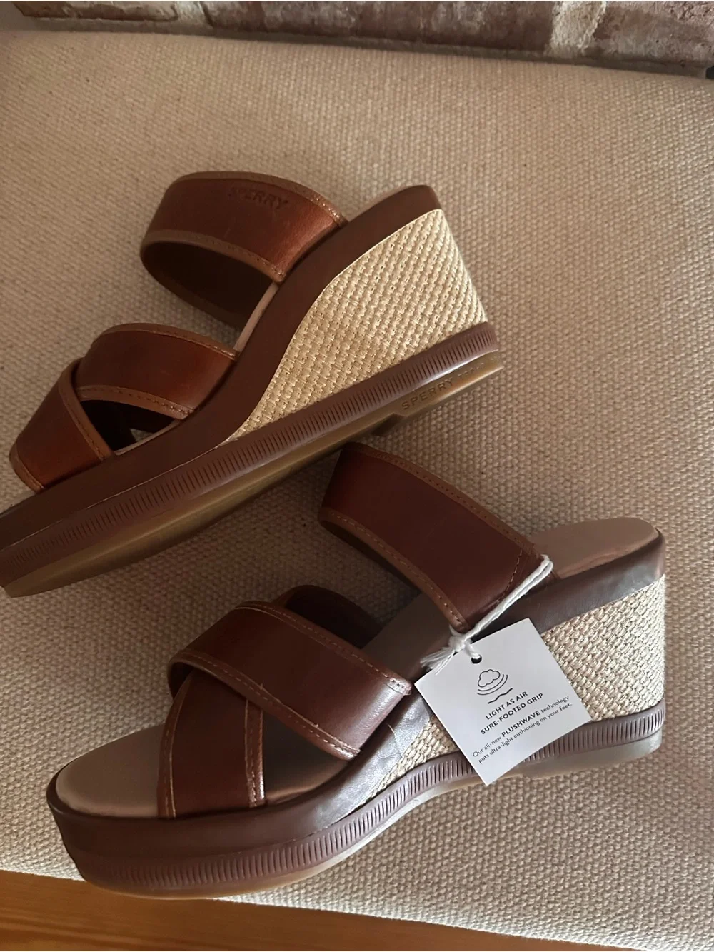 Sperry Women’s Fairwater Plushwave Tan Slide Wedge Sandals Size 10
